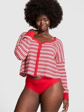 Pink x Victoria secretVermillion Red Stripes Thermal Cropped Cardigan